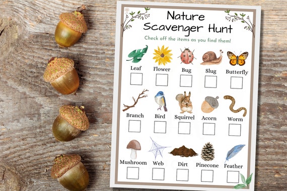 Nature Scavenger Hunt for Kids Printable Watercolor Hiking | Etsy