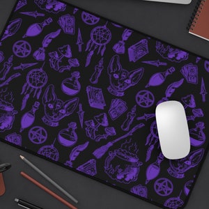 Gothic Desk Mat Cat Desk Mat Deskmat Purple Desk Mat Witchcraft Decor Witchcraft Desk Mat Gothic Room Decor Witchy Decor Goth  Room Decor
