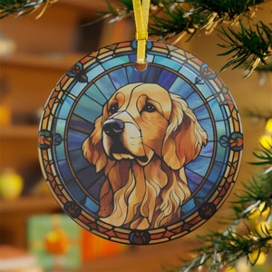 Golden Retriever Dog Stained Glass Christmas Tree Ornament Christmas Decoration Christmas Gift Dog Lover Gift Pet Decor Custom Pet Ornament