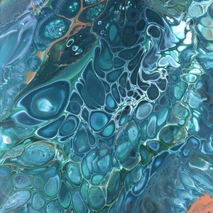 Tableau acrylique pouring "Écume de mer" 10 x 15 cm