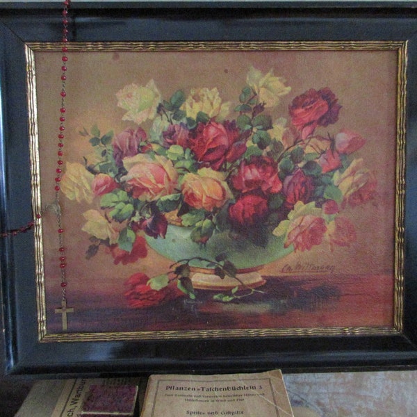 Antique painting Charles Wittmann Rosenbouqet oil painting still life art painting Shabby brocante Cottage picture framed wall decoration antique painting