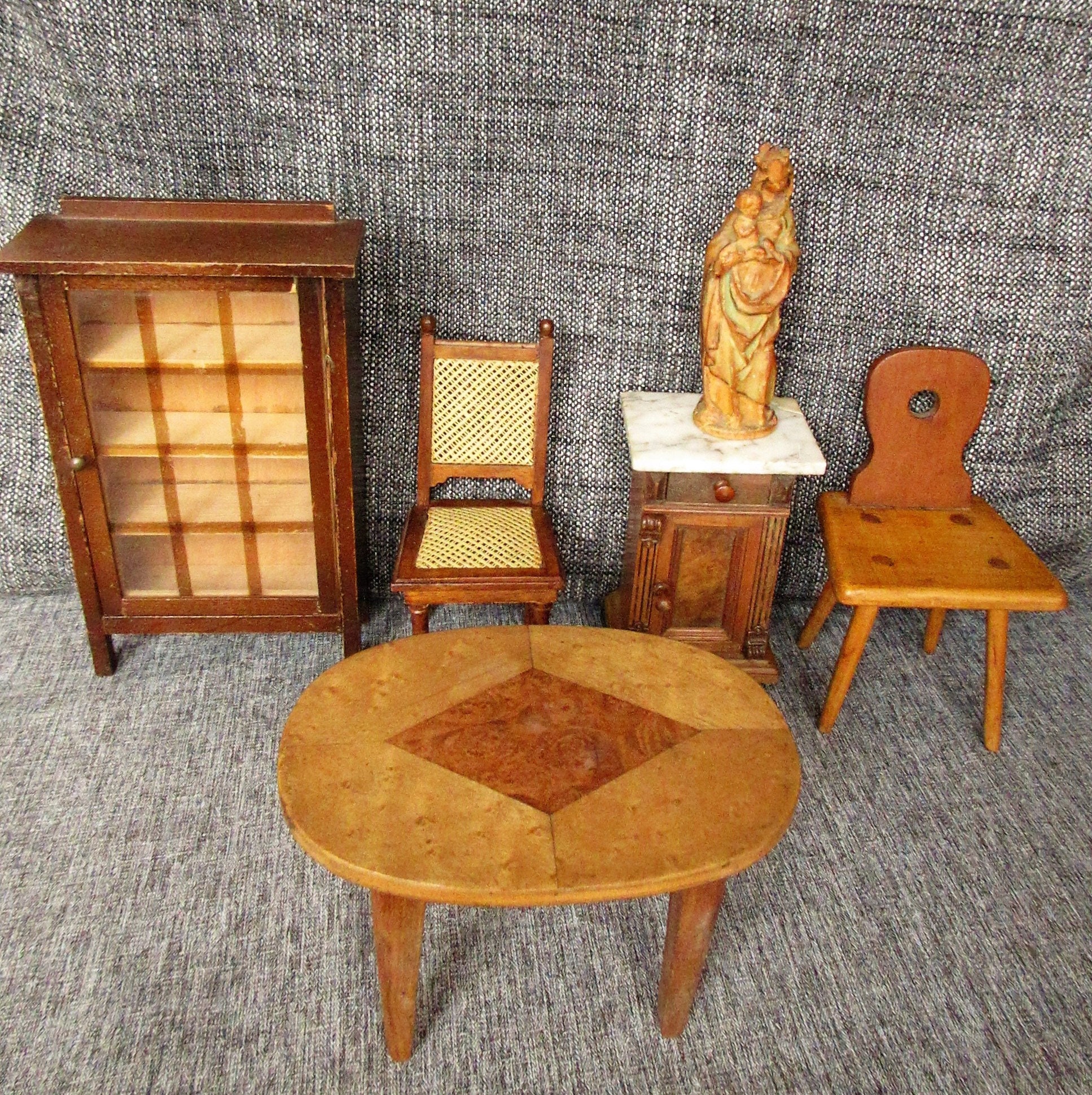 Antique Dollhouse Furniture Chairs Table Cupboard Old Etsy