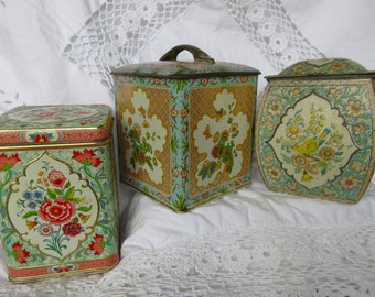 vintage vieilles boîtes de thé SET boîtes de conserve stockage boîte en fer blanc antique shabby boho boho rétro loft collecteur boîtes de conserve en métal boîte Hollande
