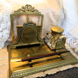 Conjunto de escritorio antiguo conjunto de porta cartas francés tintero bronce ormolu organizador bandeja de pluma oficina imperio museo escritura conjunto sólido