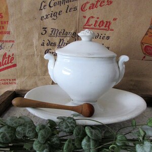 Vintage Moutardier mosterdpot Shabby Frankrijk landhuis cottage land boerderij keuken gereedschap keramische rustieke keuken boudoir hout