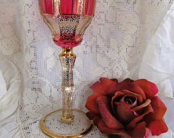 Antique Crystal Chalice Goblet Wine Glass Carlsbad Franz Heide MOSER Cabochon Style 24K Gold Plating Luxury Stem Glass Römer Boudoir Bohemian Boho