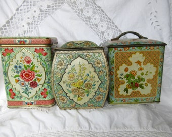 vintage vieilles boîtes de thé SET boîtes de conserve stockage boîte en fer blanc antique shabby boho boho rétro loft collecteur boîtes de conserve en métal boîte Hollande