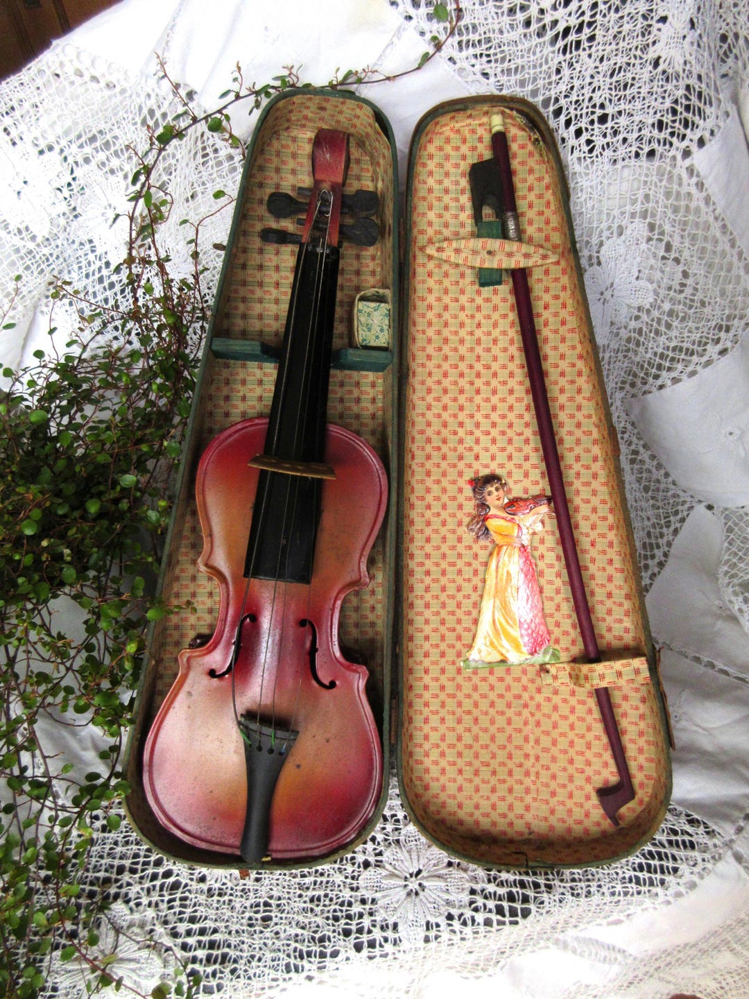 Antique Tin Toy Old Doll Violin Violin Instrument Doll Accessories ...