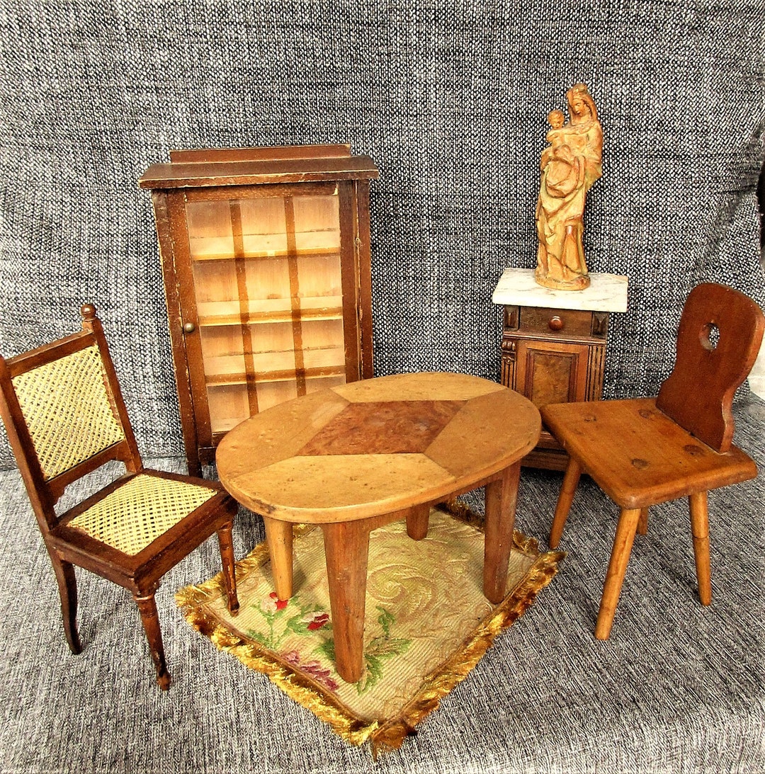 Antique Dollhouse Furniture Chairs Table Cupboard Old Etsy