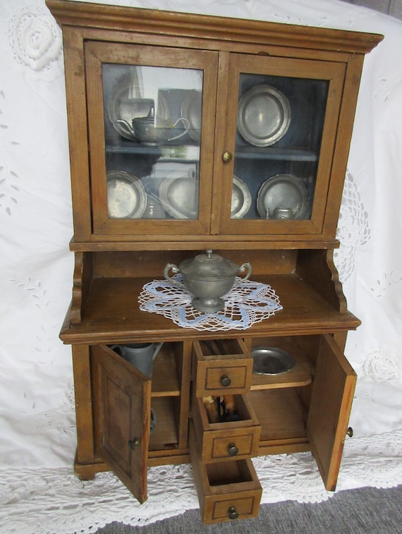 Jouet Ancien Vintage En Bois - Buffet De Cuisine Pour Poupee - Bel Etat
