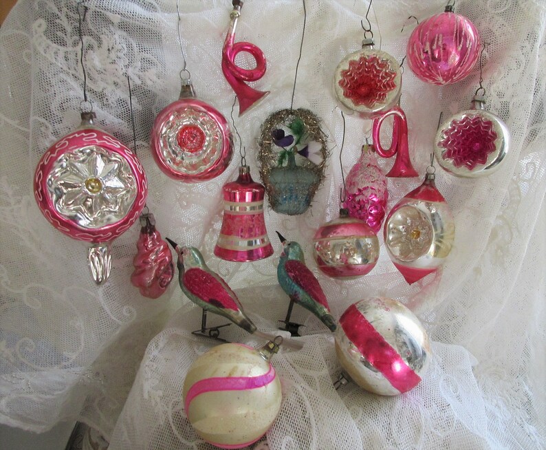 Antieke roze kerstboom decoraties kerstboom ballen Vogels op Etsy