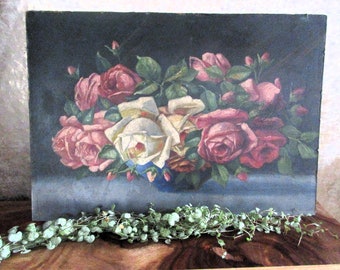 Antique rose painting oil painting still life roses bouquet painting painting shabby boudoir brocante cottage country house flowers French roses oil painting