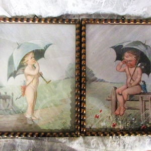 Antichi quadri per bambini Immagini vittoriane ragazzi ragazzi litografia in vetro decorazione murale cornice in legno shabby brocante immagine da parete bambole angelo putto