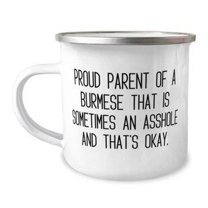 Handige Birmese kattengeschenken, trotse ouder van een Birmese die soms een klootzak is en dat., Leuke 12oz campermok voor kattenliefhebbers van vrienden