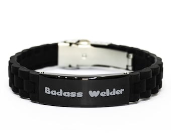 Joke Welder Black Glidelock Clasp Bracelet, Badass Welder, Present For Coworkers, Special Gifts From Coworkers, Unique Welders Gift