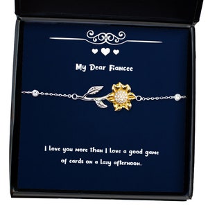 Mooie verloofde geschenken, ik hou meer van je dan van een goed potje kaarten op een luie, leuke vakantie zonnebloem armband van