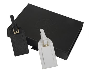 Personalised Leather Luggage Tag Bundle 2 Piece Set - Custom Initials - Leather Travel Gift