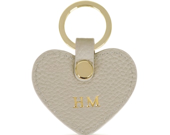 Personalized Dove Grey Leather Heart Key Ring - Custom Initials