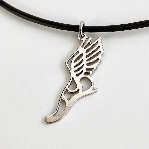 Winged Foot Runner Charm Pendant Necklace, Track and Field Necklace, Hermes Necklace, Rhodium Plated 925 Sterling Silver