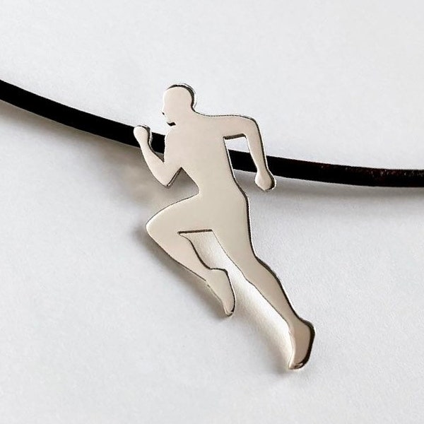 Running Man Silhouette Rhodium Plated Sterling Silver Charm Pendant Necklace , Runner Necklace, Marathon Necklace, Gift for Runners