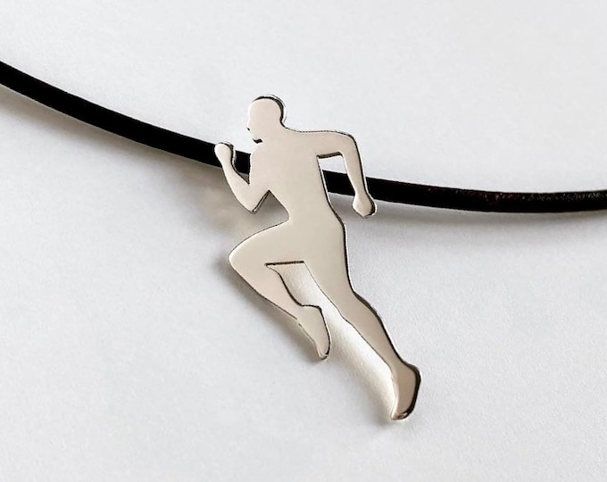 Running Man Silhouette Rhodium Plated Sterling Silver Charm Pendant Necklace , Runner Necklace, Marathon Necklace, Gift for Runners
