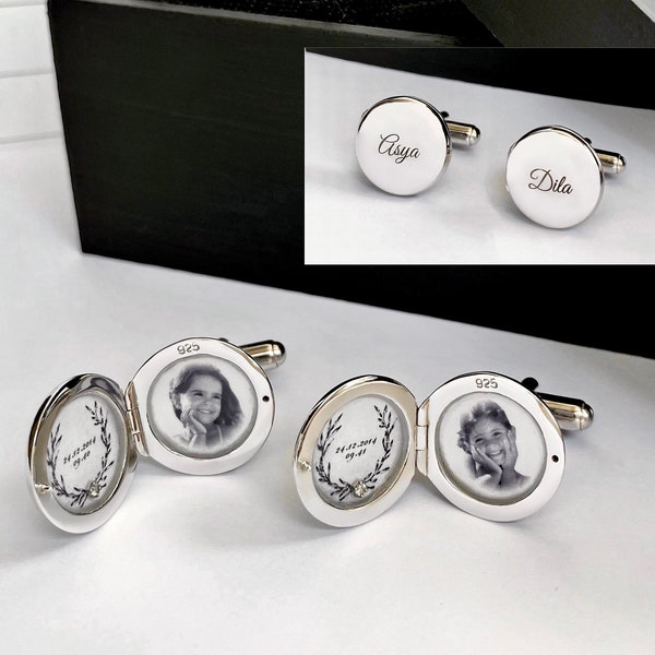 Personalized Custom Photo Locket Cufflinks, Rhodium Plated Solid Sterling Silver