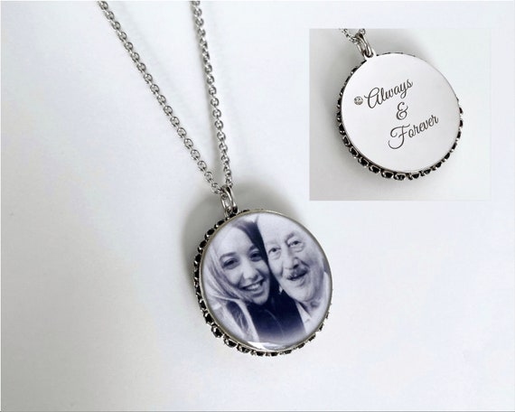Custom Crystal Photo Necklace With Personalized Engraving Silver