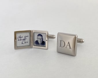 Personalized Photo Locket Cufflinks: Rhodium Plated Sterling Silver Wedding Groom Gift