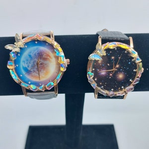 Watches, Woman Watch, Feminine Wristwatch Style, Galaxy and Planets Watch, Colorful Butterfly Gem, Unique Jewelry, Gift Idea