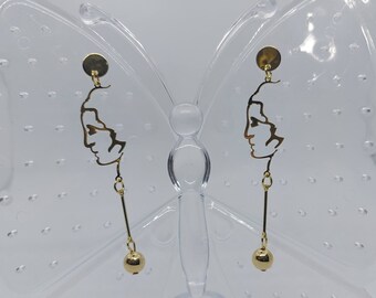 Boucles d'oreilles Line Art | Abstrait | Picasso | Visage de profil | Bijoux minimal | Aesthetic  | Couleur Or | Cadeau