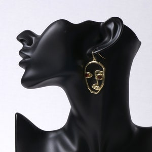 Line Art Earrings, Face Earrings, Abstract, Statement Jewelry, 925 Sterlling, Aesthetic, Gold Color, Gift for Her