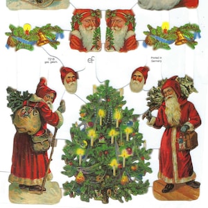 Die Cut Sheet Santa Claus Embossed Vintage Style Four 12 Complete Images in Various Sizes Per Sheet Imported from Germany Pre Cut