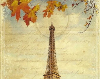 Vintage Style Eiffel Tower Paris France Decoupage Rice Paper A4 Size  in the Fall For Mixed Media Junk Journals, Ornaments Cards & More