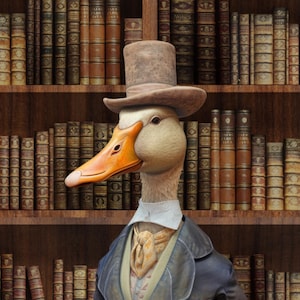 Sophisticated Duck Digital Print Victorian Handsome English Gentleman Duck with Top Hat in a Library, Digital Download, Instant Access