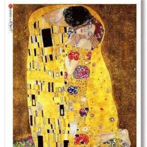 The Kiss by Gustav Klimt Rice Paper A4 Size Antique Rice Paper for Decoupage Cards Journals, Incredible Antique Artwork Gold