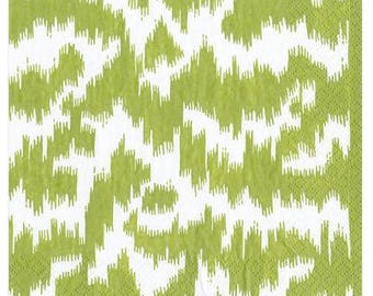 Moir Green Pattern Decoupage Napkins Modern Graphic Pattern, White Background, Includes Three Individual Premium Luncheon Size Paper Napkins