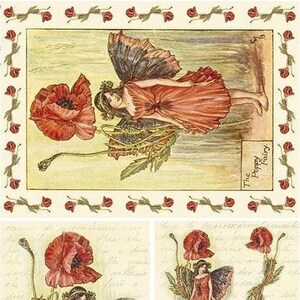 Fairies With Poppies Decoupage Rice Paper on Aged Letter Background ...