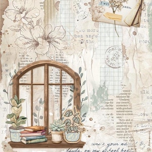 Stamperia Create Happiness Secret Diary Rice Paper Window for Decoupage Card Making Journals A4 Size, Beautiful Soft Colors Browns and Blues