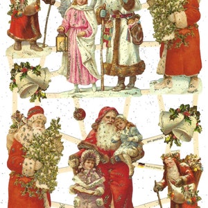 German Embossed Christmas Scrap Die Cut Relief Die Sheet Vintage Victorian Style Santa Claus Imported from Germany Pre Cut Scraps Ephemera