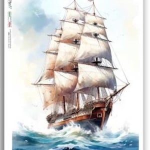 Sailing Ship Decoupage Rice Paper Beautiful 1800s Maritime Clipper Ship, Boat on the Ocean, One Large Image A4 Size Printed in Italy