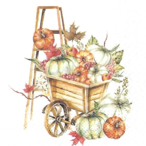 Decoupage Napkins Fall Halloween Bar Cart, Three Individual Cocktail Size for Scrapbooking Decoupage Journaling in Orange and Black