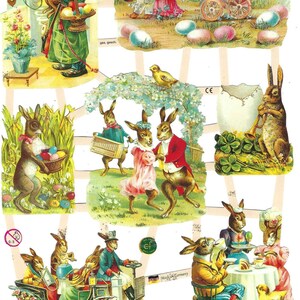 Easter Rabbits and Chicks Theme Die Cut Sheet Embossed with Mica Vintage Style Imported from Germany Pre Cut For Scrapbooks, Card Making Etc
