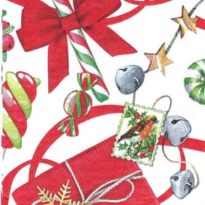 Decoupage Napkins Red & White Christmas Theme Candy Canes Presents Includes Two Paper Guest Towel Size Napkins Scrapbooking, Journaling