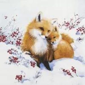 Decoupage Napkins Fox Family, Mama Fox and Baby in Snow Three Individual Premium Quality Luncheon Size Paper Napkins for Crafts, Art etc