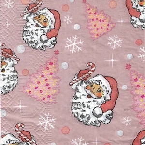 Decoupage Napkins Christmas Pink Santa Claus Three Guest Towel Size for Scrapbooking Decoupage Journaling Card Making Arts and Crafts