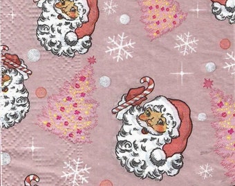 Decoupage Napkins Christmas Pink Santa Claus Three Guest Towel Size for Scrapbooking Decoupage Journaling Card Making Arts and Crafts