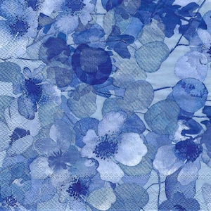 Blue and White FloralDecoupage Napkins AlloverPrint, Includes Three Individual Luncheon Size Paper Napkins Blue on Blue