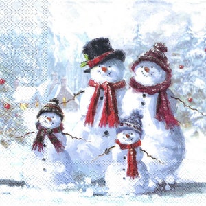 Decoupage Napkins Snowman Family of Four  Christmas Includes Three Premium Quality Luncheon Size Paper Napkins Christmas Winter Decoupage