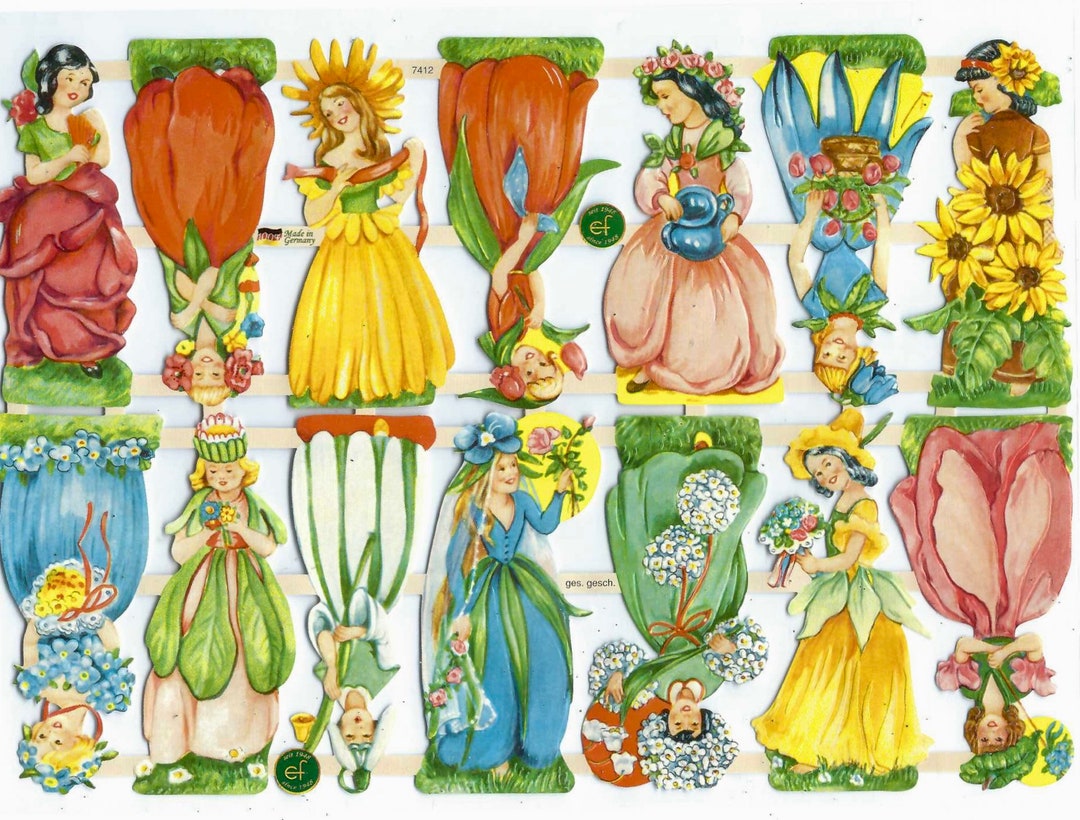Flower Fairies and Florals Die Cut Sheet Embossed With Mica Vintage ...