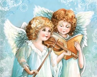 Decoupage Napkins Two Angels  Singing and Praying in Blue and White Includes Three Individual Premium Quality Luncheon Size Napkins